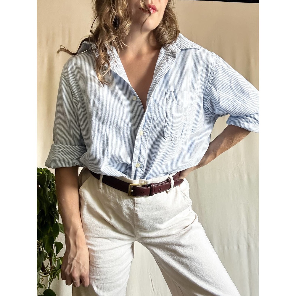 Oversized Blue Striped Cotton Button Down Top (fits S-L)